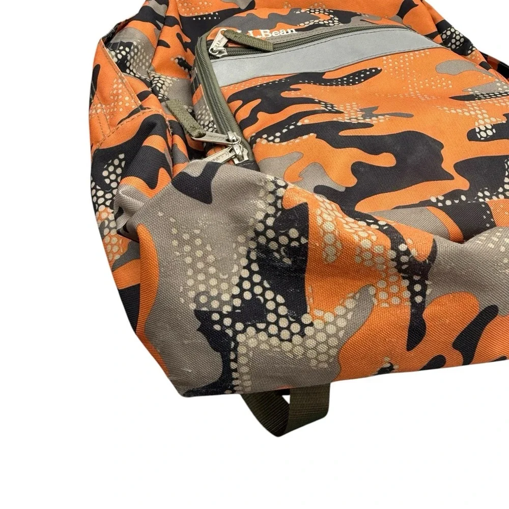 LL‎ Bean 90s Deluxe Backpack Orange Camo Reflective Outdoors School Vintage EUC